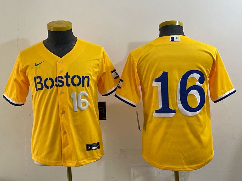 Youth 2025 Boston Red Sox #16 No Name Yellow Nike MLB Jersey 04